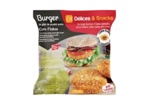 Hamburguesa de pechuga de pollo empanada cornflakes - Délices & Snacks