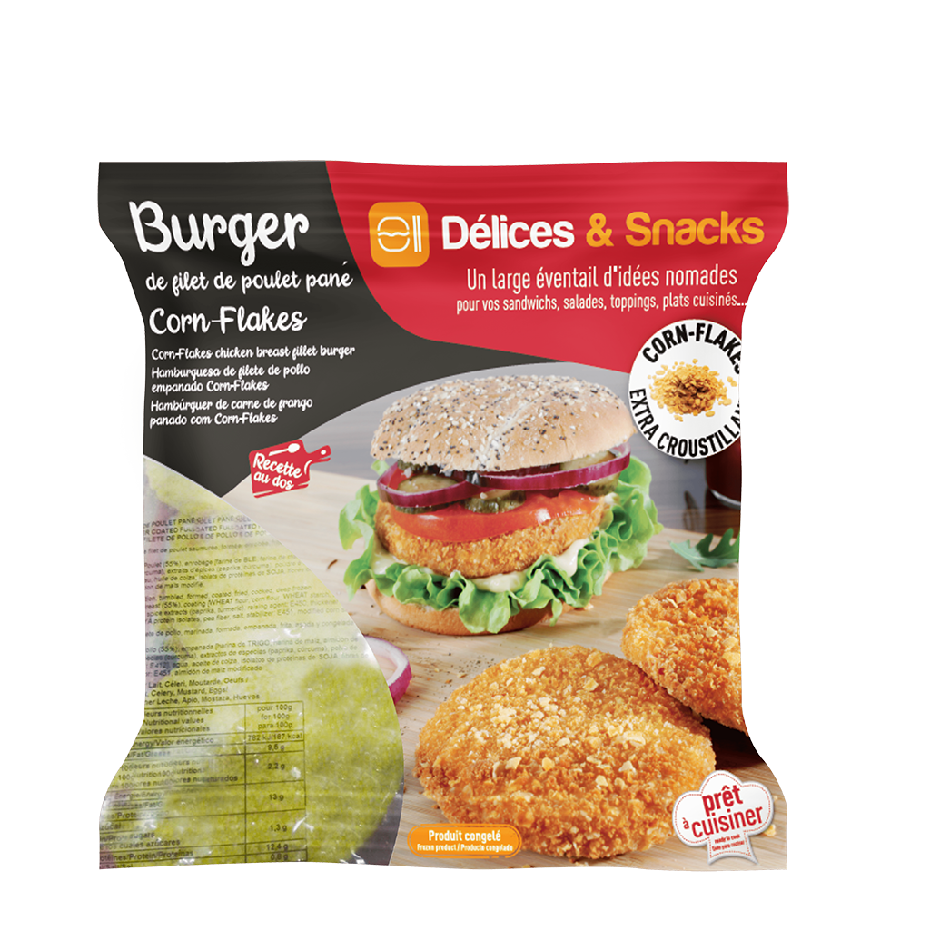 Burger de filet de poulet pané corn-flakes - Sachet Délices & Snacks