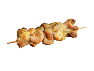 Brocheta de pechuga de pollo marinada con finas hierbas y limón, palito de acero - Délices & Gastronomie